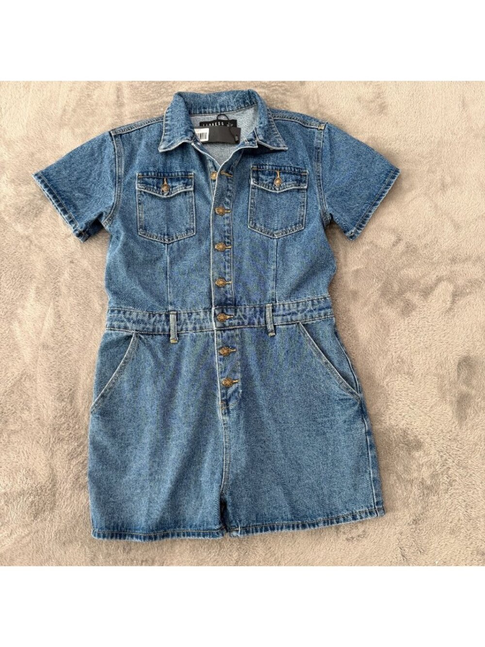 NWT Lioness U Know Whats Up Denim Jeans Romper Shorts US 10 XL